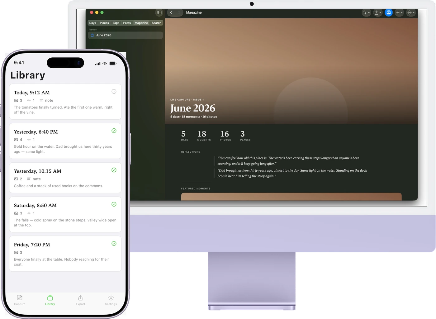Life Capture running across iPhone and Mac.
